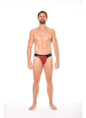 Jock rouge en dentelle et simili cuir - LM2002-27RED